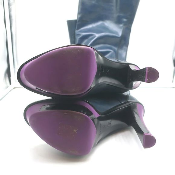 Louis Vuitton Lace-Up Thigh High Platform Boots Navy Leather Size 39 - Picture 11 of 12